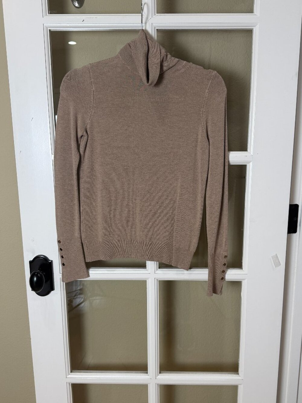Zara Camel Brown Tan Turtleneck Sweater with Gold Button Detail Size Small